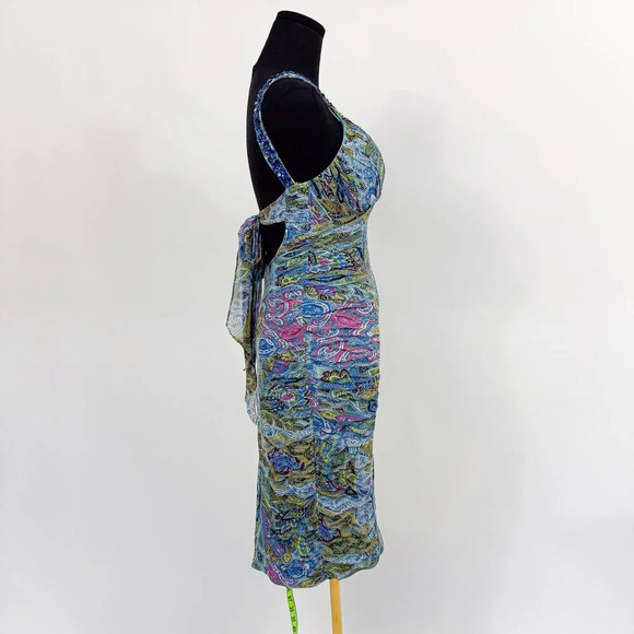 VINTAGE ADRIANNA PAPELL EVENING BEADED PAISLEY DRESS WITH TIE KNOT BACK - Picture 4 of 9